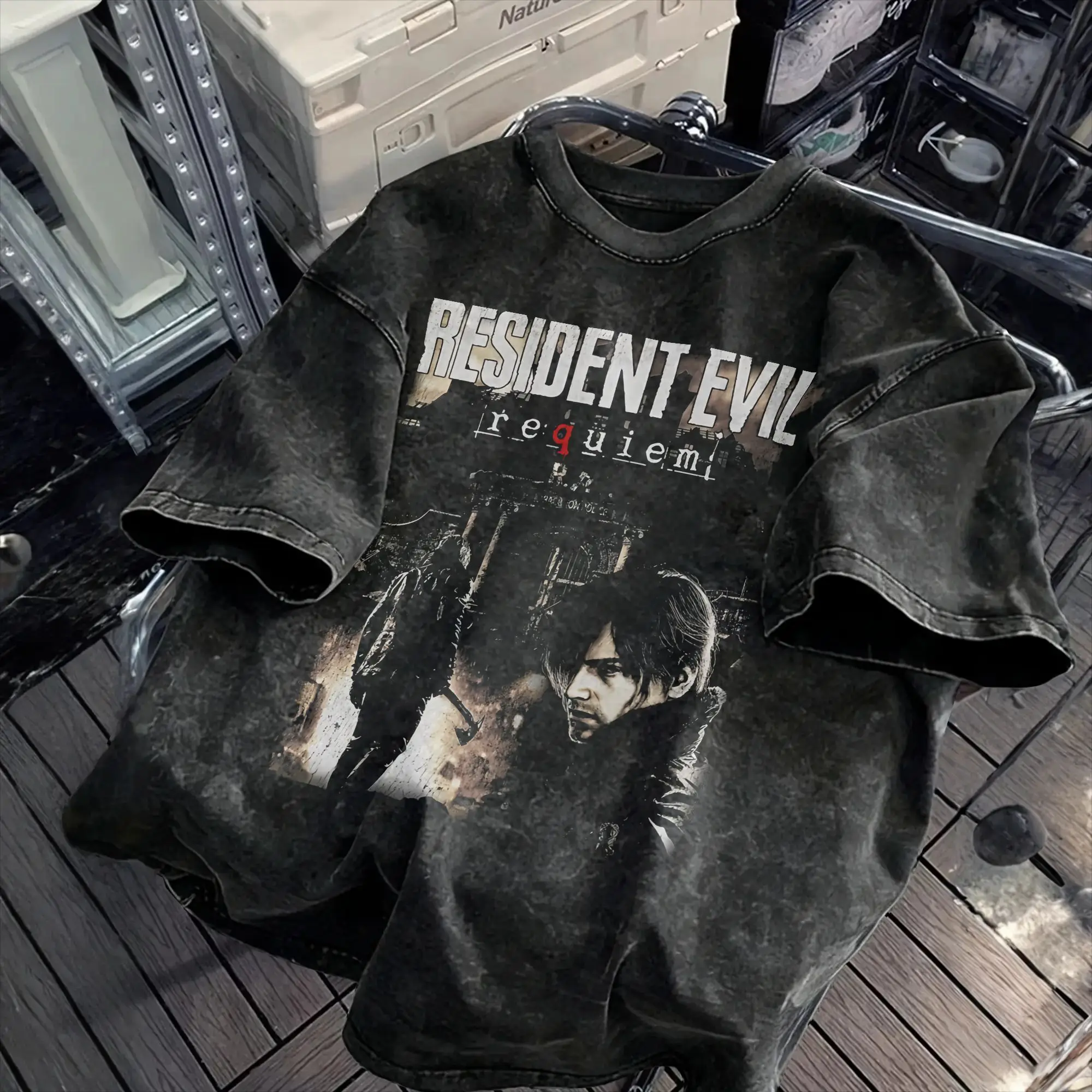 Retro Resident Evil Requiem Washed T-Shirt Male  Y2K Fun Cotton T-Shirts Beach O Neck Harajuku Tees Print Oversized Tops