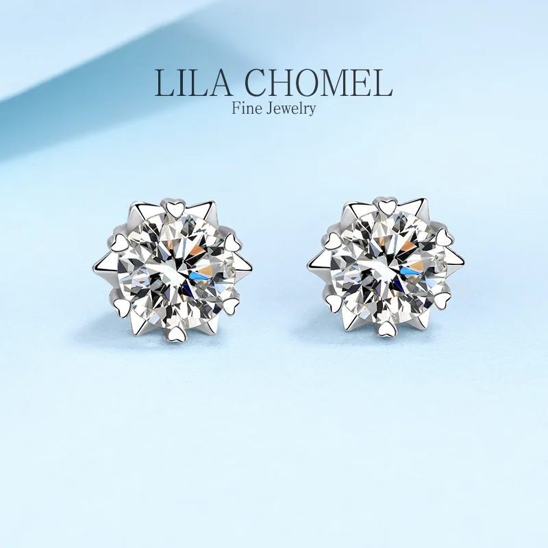 Solid platinum PT950 GRA Moissanite Dcolor Diamond Unusual Halo Sun Flower Stud Earrings for Women Wedding Party girlfriend gift