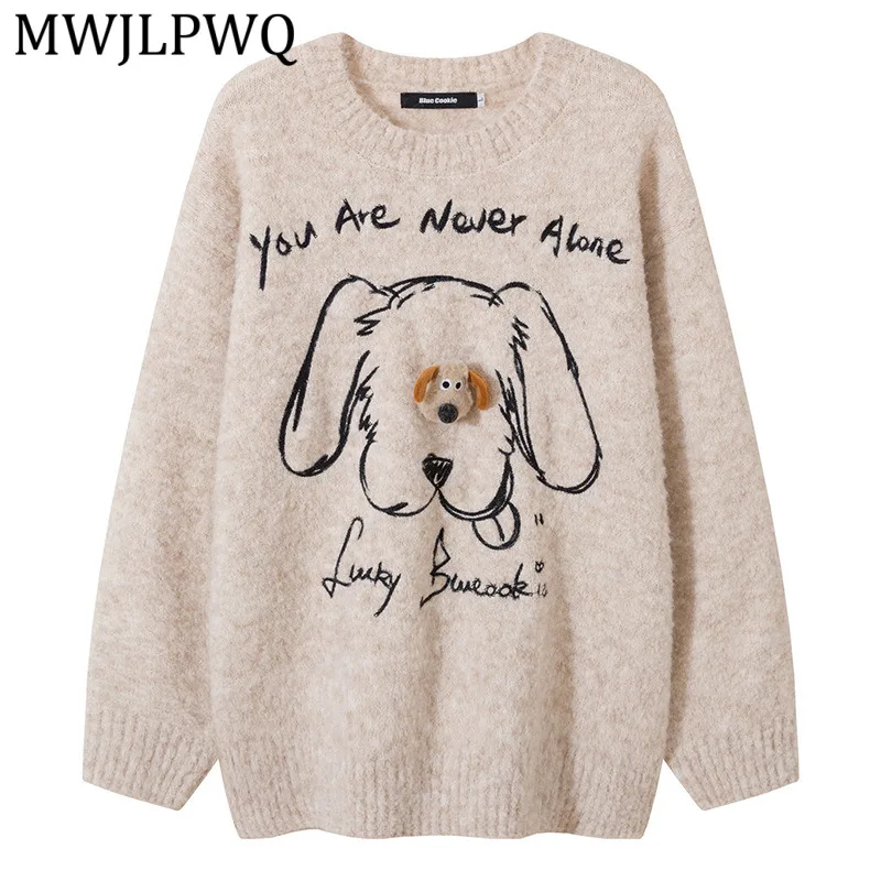 

MWJLPWQ Men's Clothing American Style Sweater For Unisex Autumn Outfit Jacquard Round Neck Knit Tops Loose Casual Wear 15784