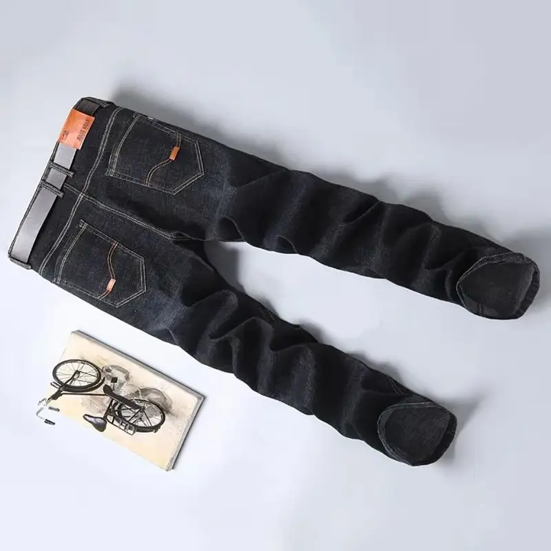 

Новые мужские легкие роскошные эластичные облегающие брюки, удобные мягкие деловые модные прямые повседневные джинсовые брюки, мужская брендовая одежда