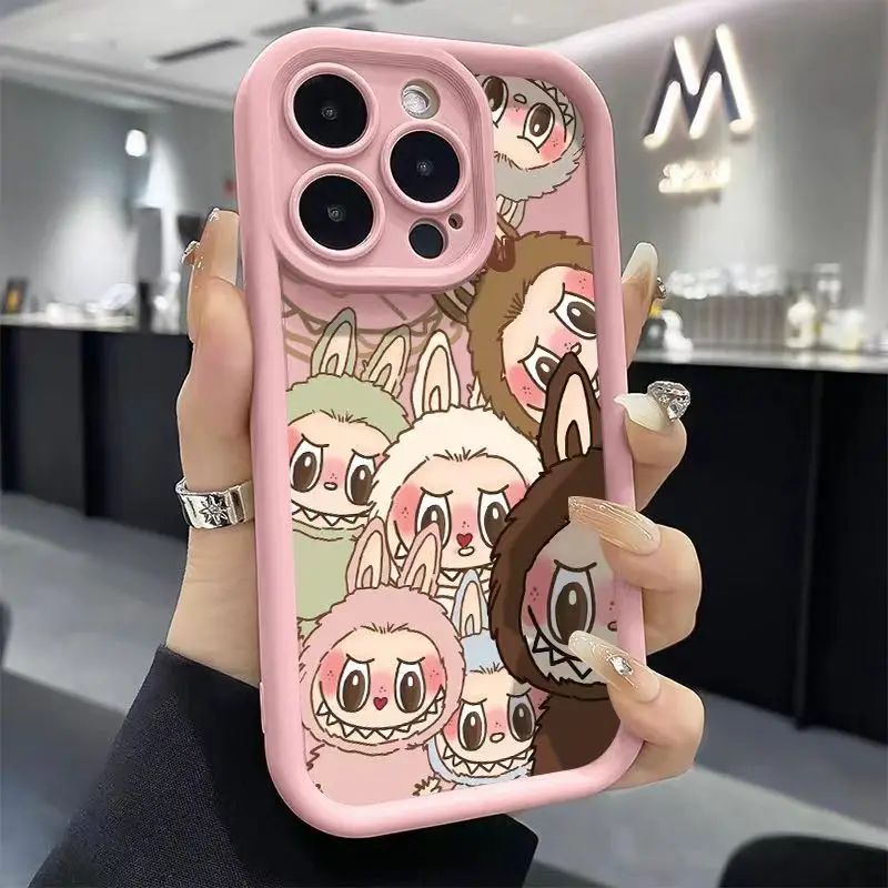 New kawaii cute labubu phone case for IPhone 14 13 12 11 15 Pro Max XS XR 8 7 Plus SE Matte Soft Silicone Shockproof Back Cover