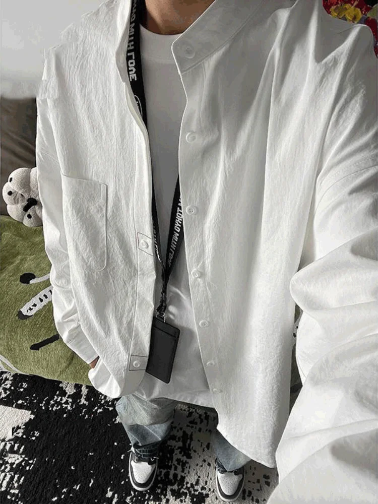 

New Chinese Sle White Long Sve irt Men's Spring Autumn Cotton Linen Simulation High End Feeling Stand Collar Jaet