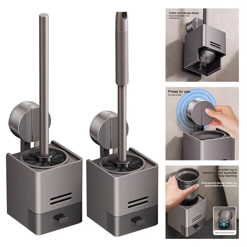 

Suction Cup Design Suction Cup Toilet Brush No Punching Wall Mounted Toilet Brush Storage Rack Household Use Drain Box