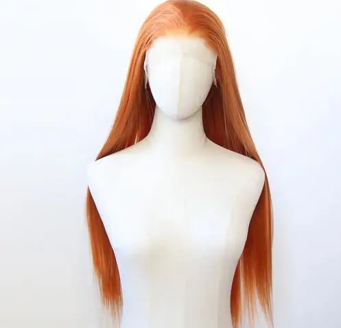 VideoOrange-Perruque Synthétique Lace Front, Cheveux Longs et Lisses, Pre-Plucked, Fibre de Degré de Chaleur, Orange