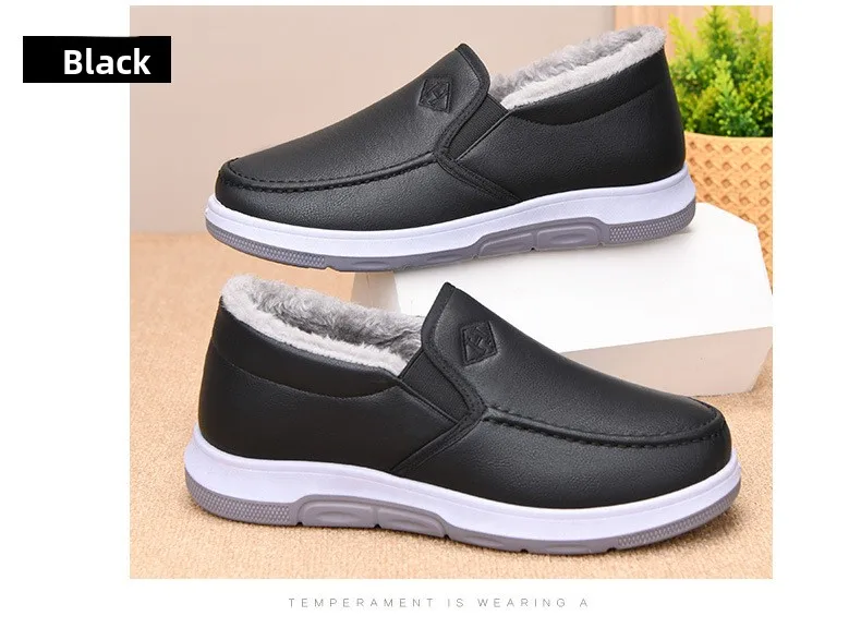 Herren-Winterschuhe mit Fleece-Futter, lässiger Schnitt, zum Hineinschlüpfen, wasserdichtes PU-Obermaterial, rutschfeste, dicke Sohle, warmes Schuhwerk für ältere Herren. – Detail 17