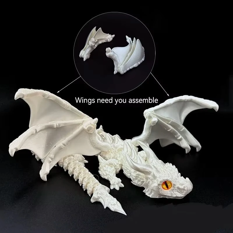 3D Printed Winged Carriage Dragon Figurine With Random Eyes, Art Deco Resin Dragon Sculpture, Tabletop Animal Theme Decor 30CM - view 6