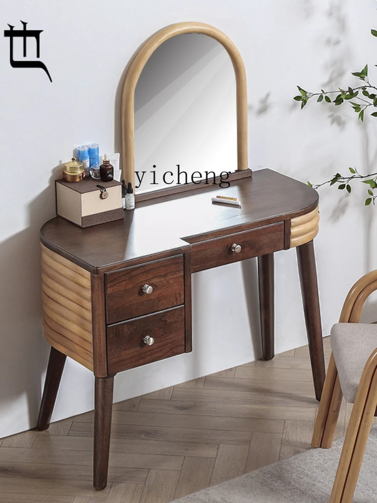 XL Creative Solid Wood Imported Agate Rattan Bedroom Complete Dressing Table