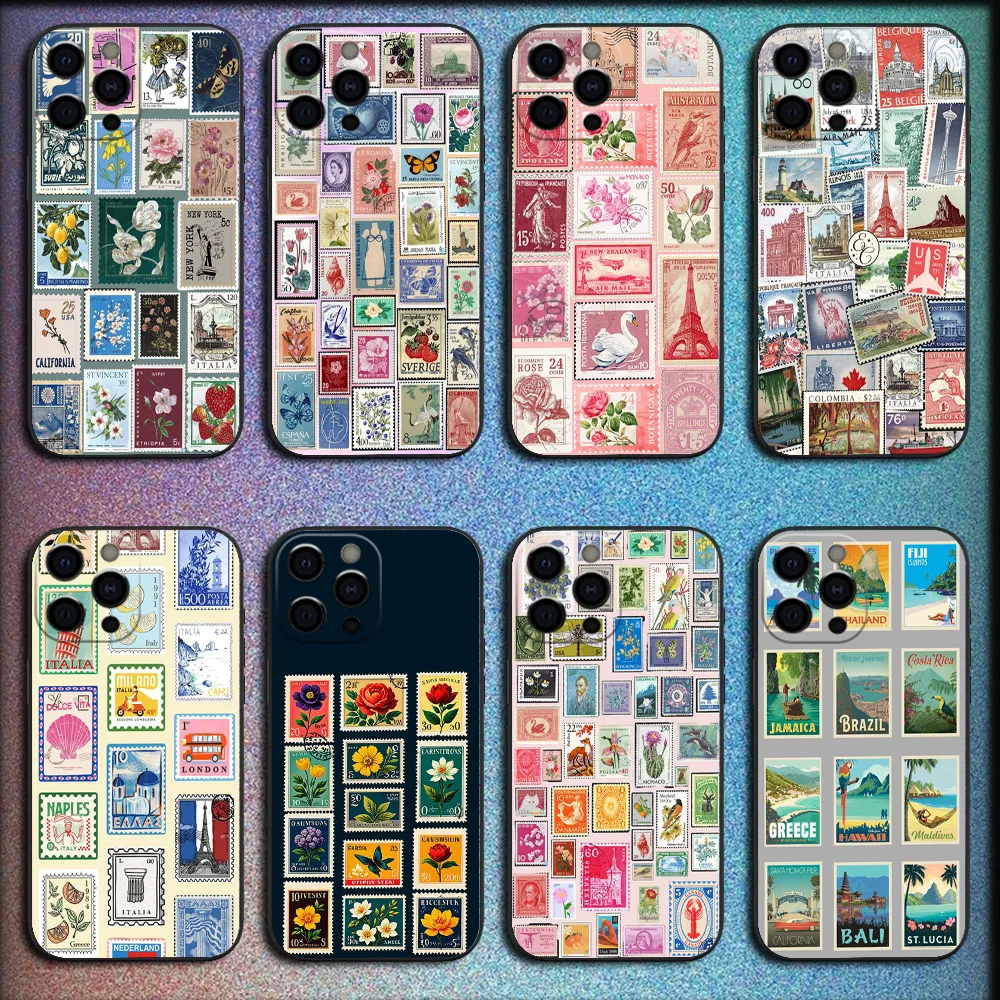 스탬프 패턴 아이폰 소프트 블랙 케이스 이미지