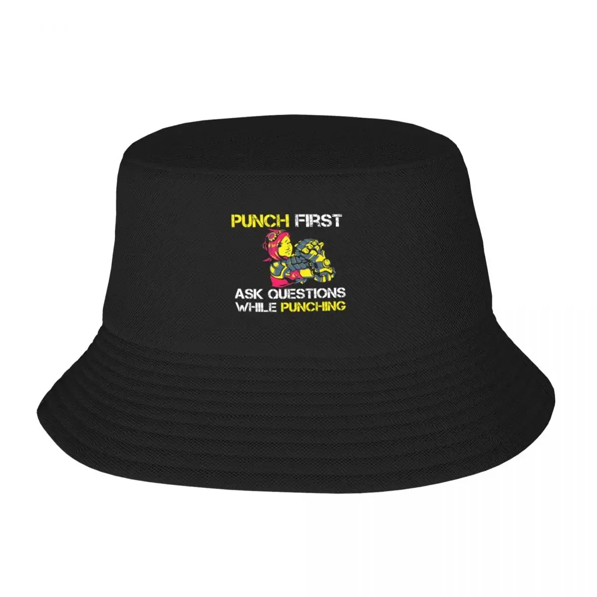 Punch First Ask Questions While Punching Legends Of Vi, funny shirt Bucket Hat Rugby Hat Beach Mens Caps Women's