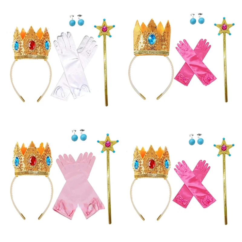 2024 Cartoon Princess Crown Cosplay Pentagram Magic Stick Earring Set Anime Girl Dress Up Halloween Christmas Gift