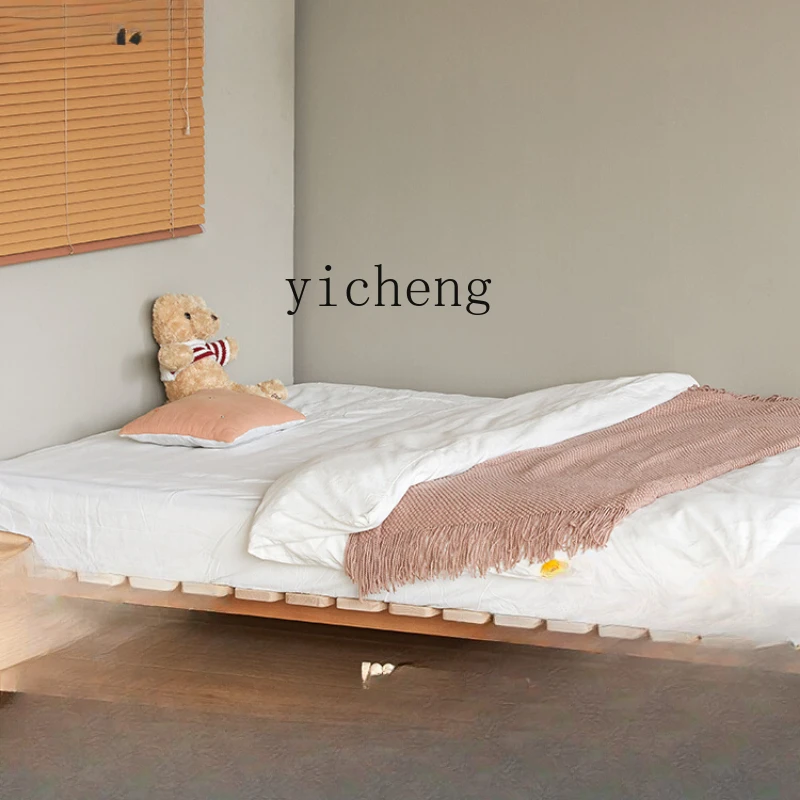 ZF Cama infantil de madera maciza para apartamento pequeño, Tatami, estilo crema de arce, sin cabecera de haya