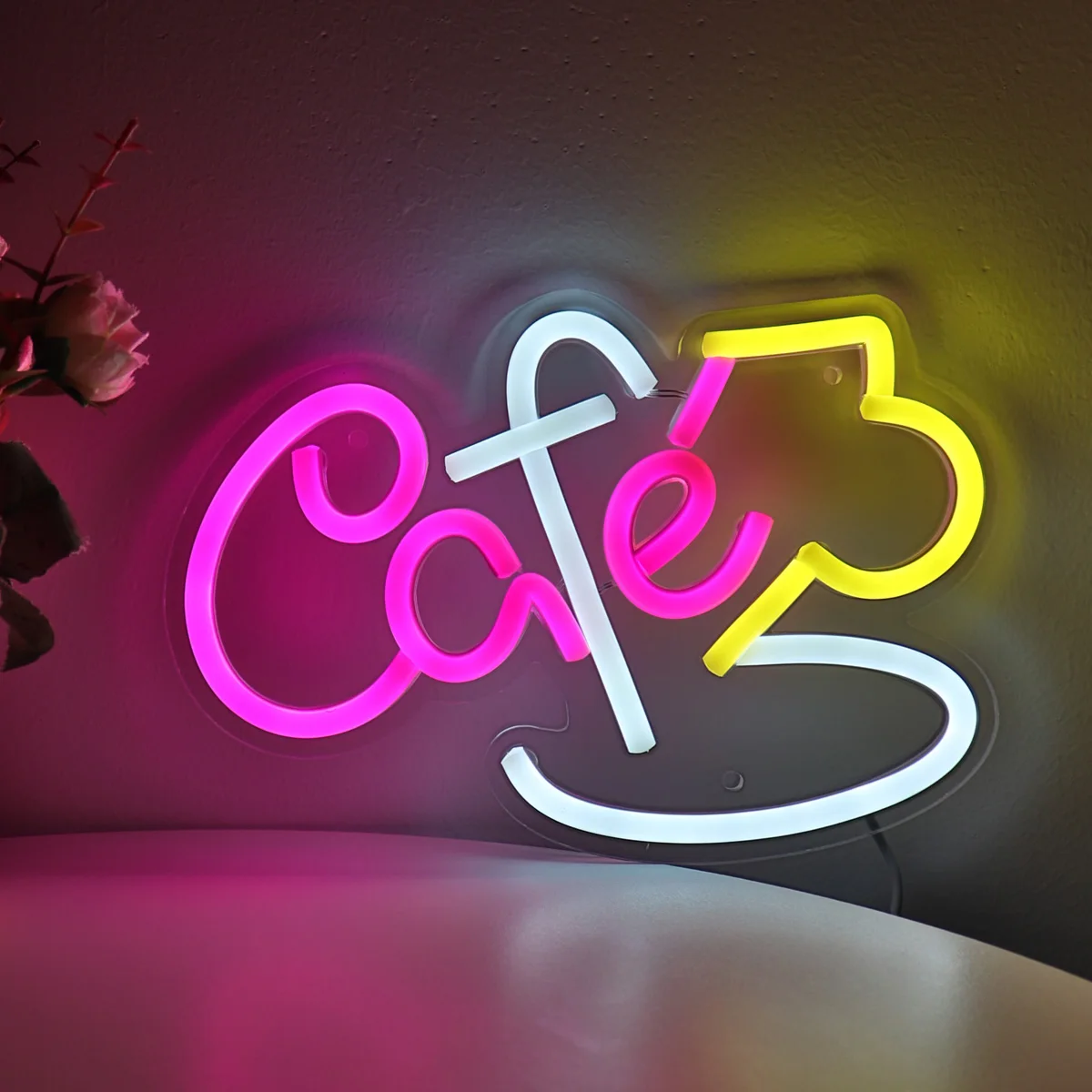 1PC Letter Cafe With Cofffee Cup LED Wall Neon Art Sign For Room Coffee Shop Party Decoration 9.02‘’*6.22‘’