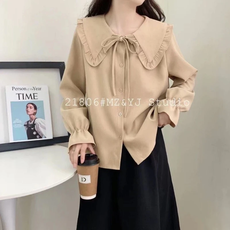 

Простота, молодежная свободная корейская блузка с длинным рукавом, женская одежда, однотонная универсальная повседневная рубашка, топы, модный тренд, весна-осень