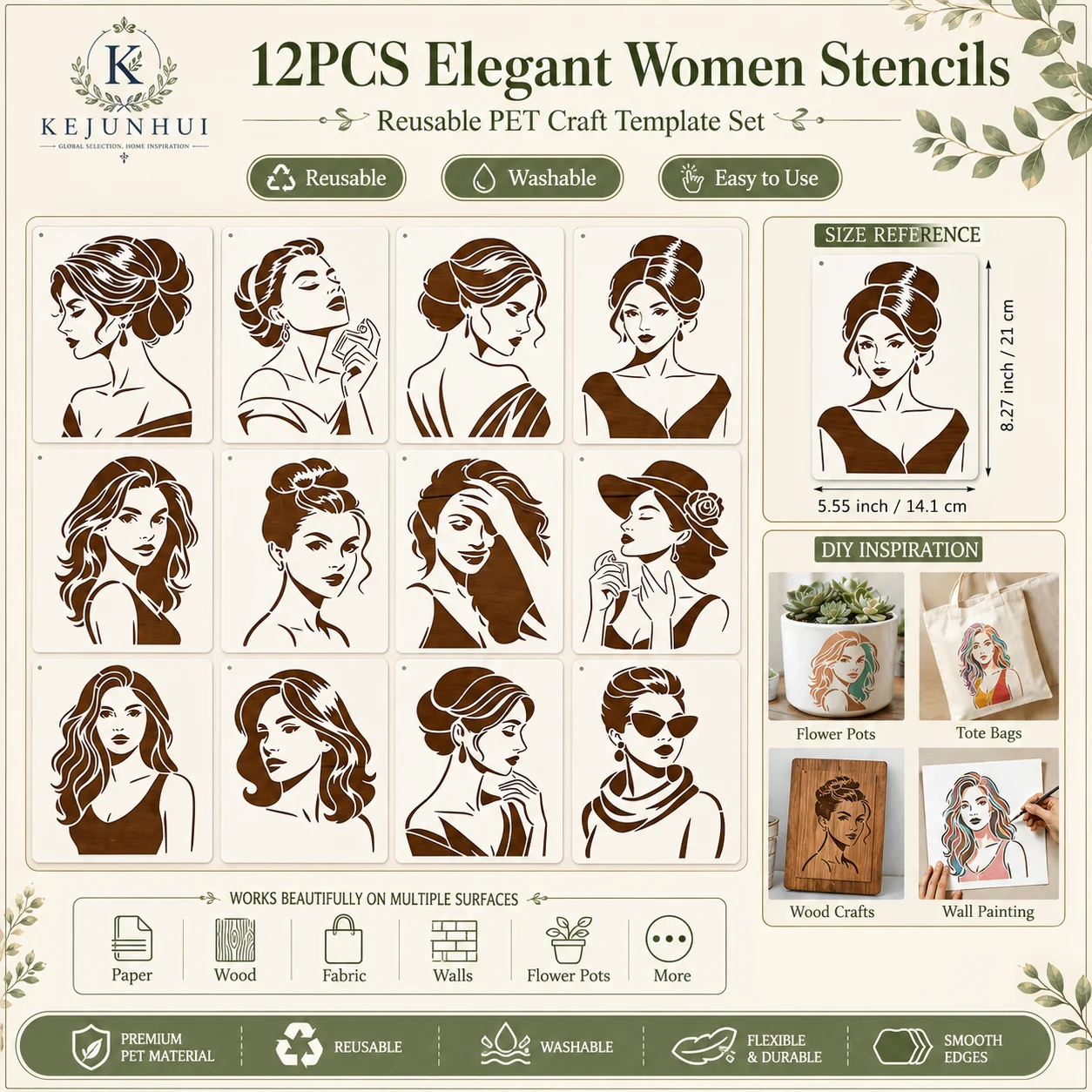 12Pcs Woman Painting Stencil,Woman Stencil Template Reusable