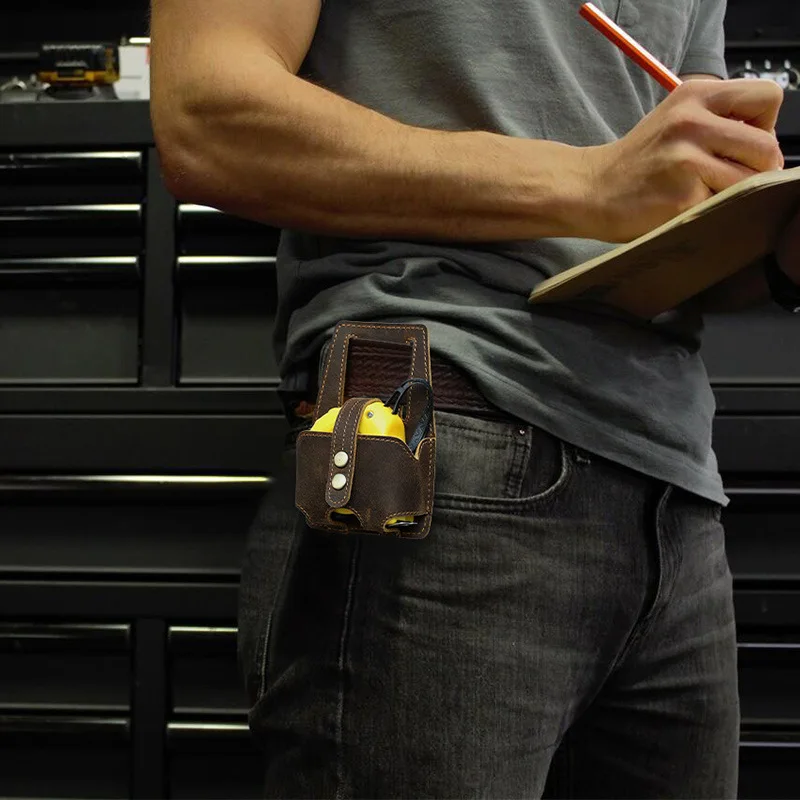 Custodia in pelle da cintura per porta metro a nastro in pelle retrò per scatola per cuffie da costruzione Organizzatore multiuso Edc 13,3X9X4Cm cm 33g