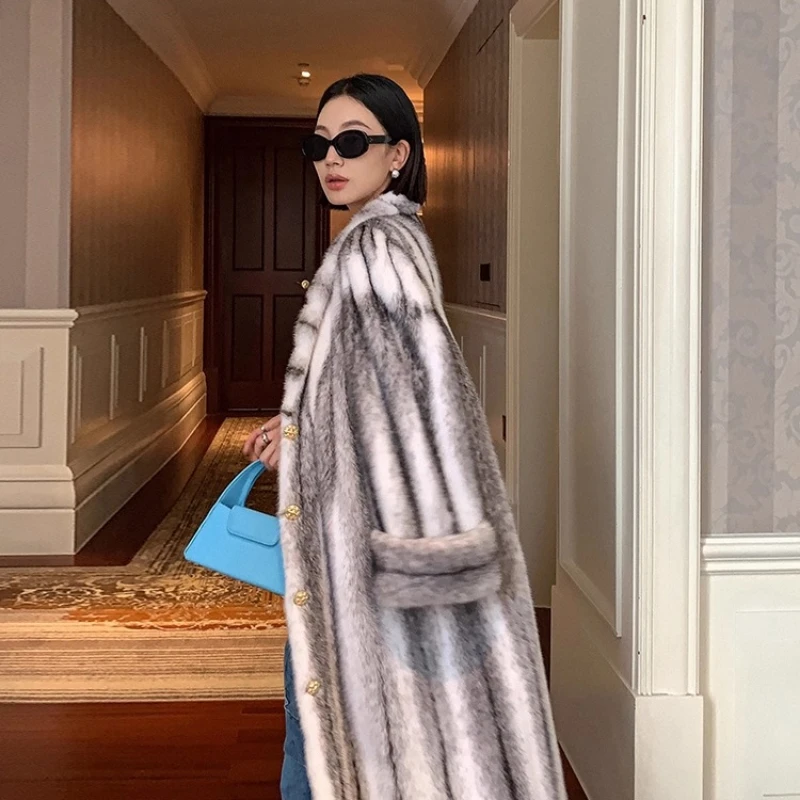 YOLANFAIRY autumn and winter Imported whole cross-shaped mink coat women Mid-length fur coat turn-down collar шуба женская 2025
