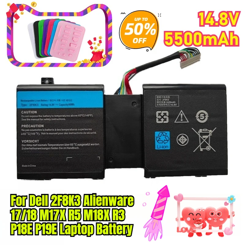 

14.8V 5500mAh for Dell 2F8K3 Alienware 17/18 M17X R5 M18X R3 P18E P19E Laptop Battery