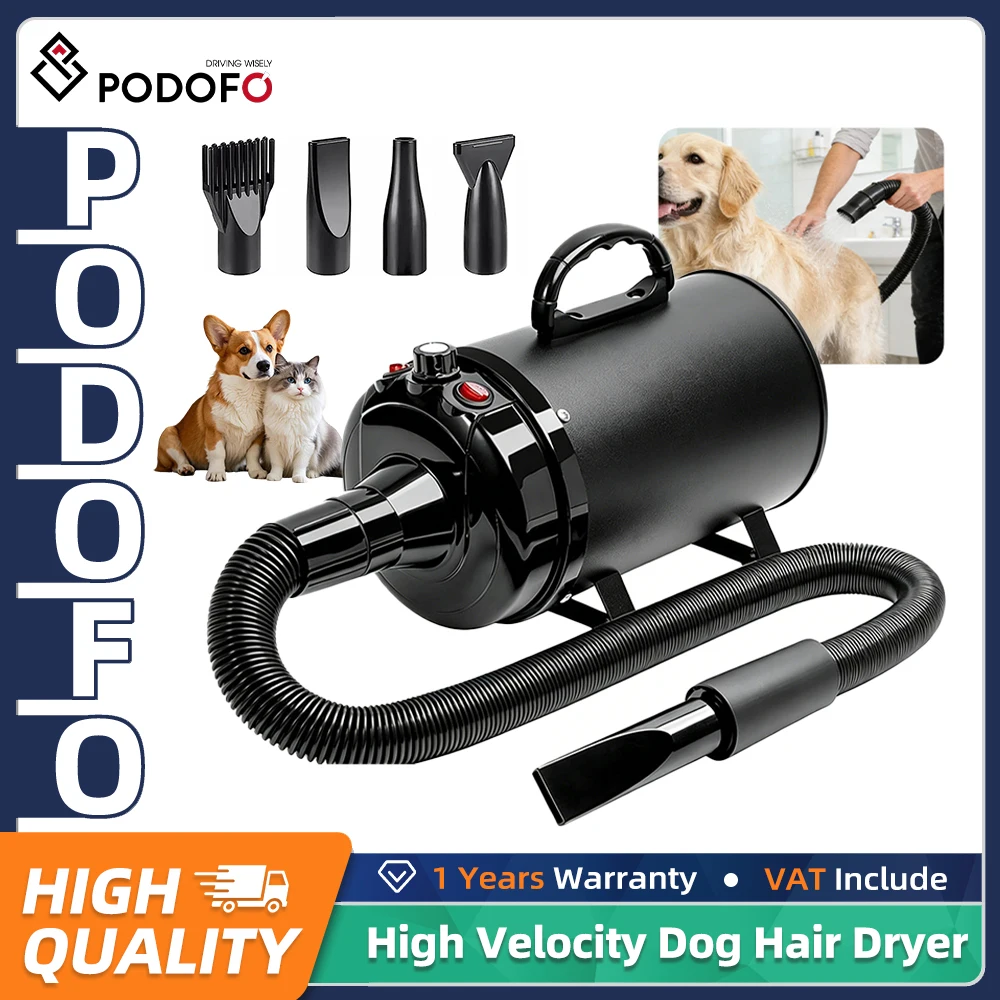 Podofo 2800W Sèche-cheveux professionnel pour chiens, nettoyeur de poils haute vitesse avec 4 embouts et un peigne, température et vitesse réglables, sécheurs pour animaux de compagnie