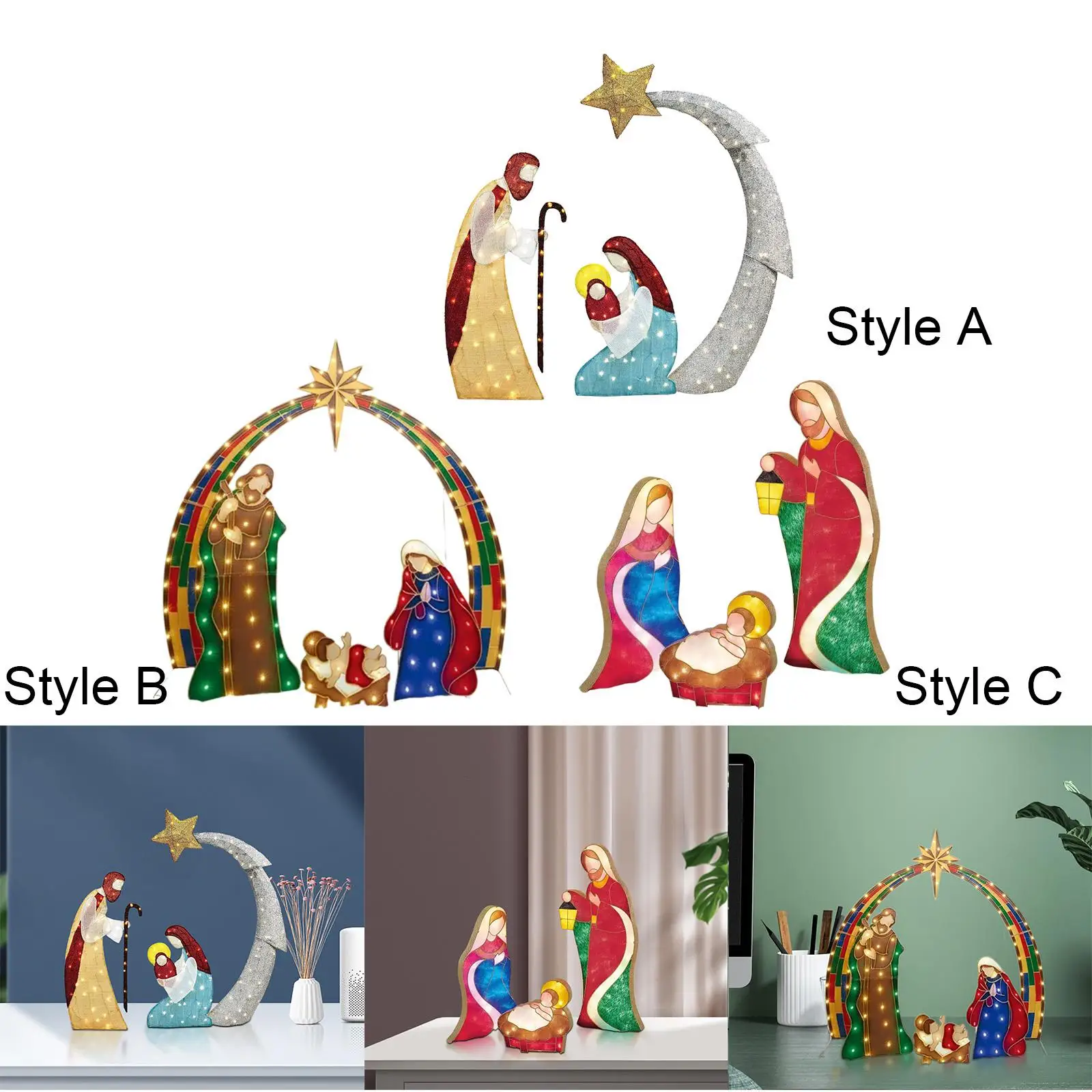 Nativity Scene Figurine Set Garden Decorative with Light for Thanksgiving