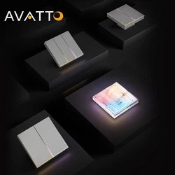 AVATTO Tuya WiFi New Blade Series Push Smart Light Switch，Button Rebound Switch With Ambient Light For Alexa Google Home Alice