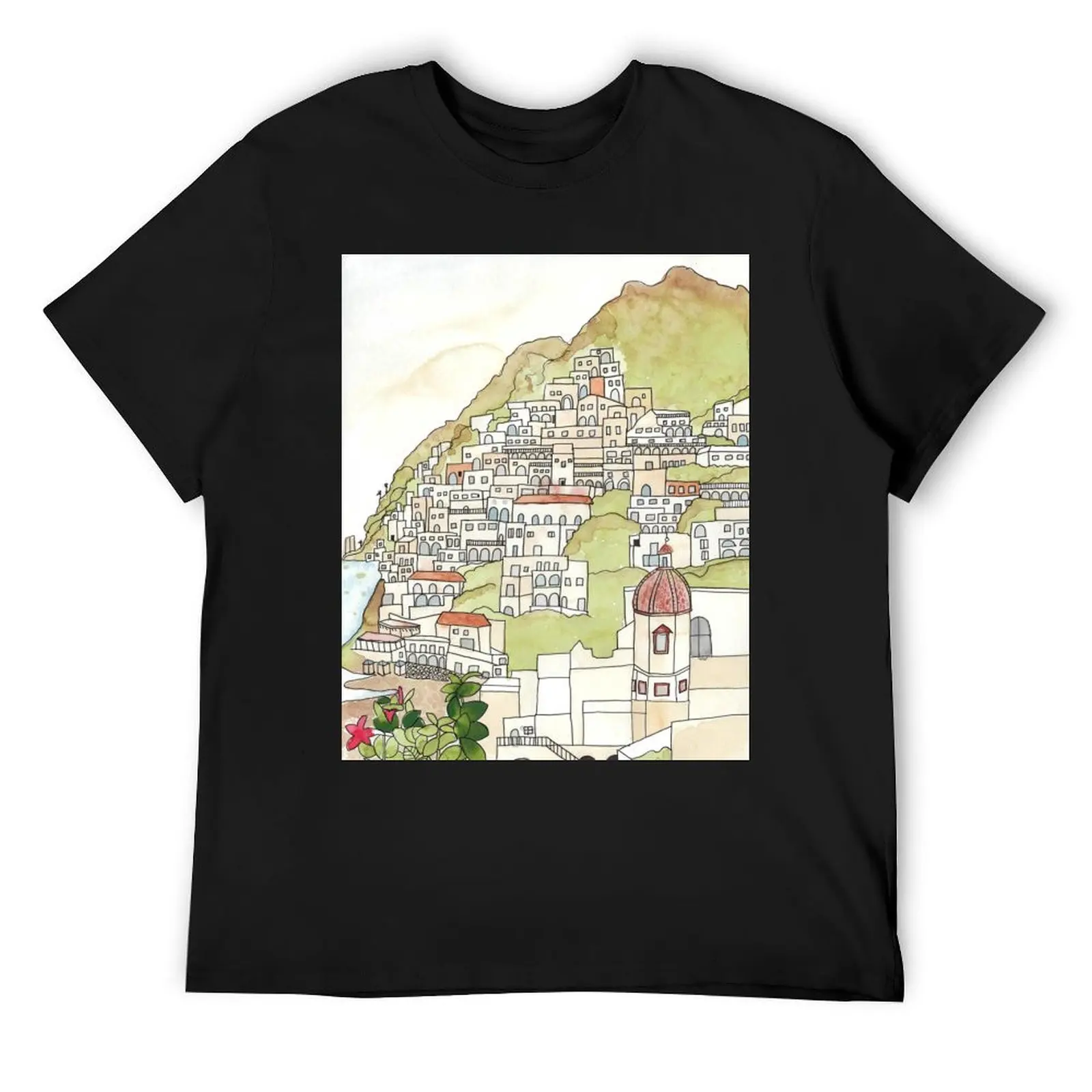 Positano Ink and Watercolor T-Shirt man t shirt cheap stuff Short sleeve tee men