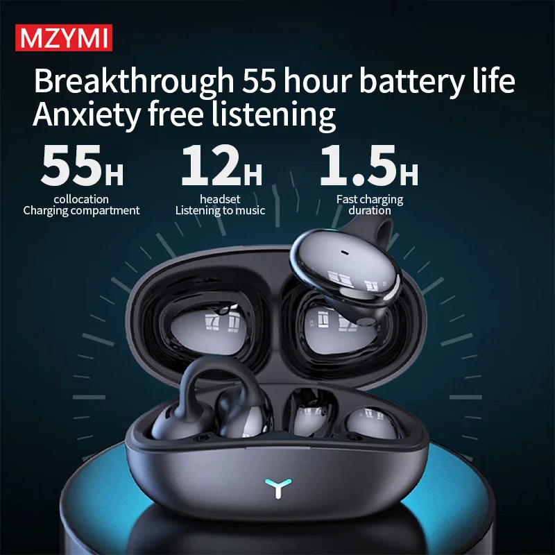 MZYMI HM20 nuova cuffia Bluetooth senza fili Clip per l'orecchio Sport Running Headset ENC Noise Cancelling Touch Control auricolare con microfono