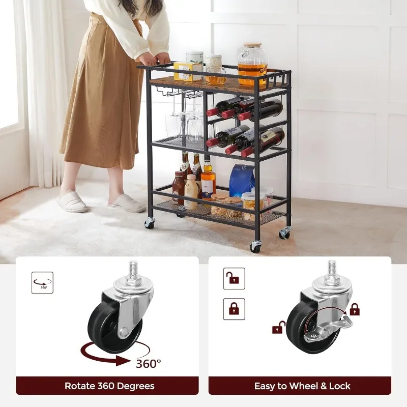 Cart with wheels and handles, side cabinet, tea cart, high-end cart rack