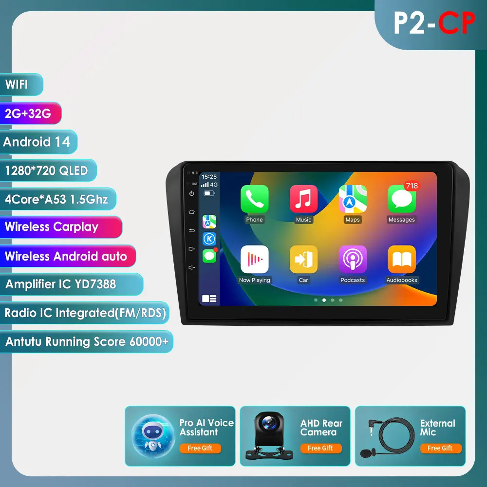 8Core Android 14 Carplay voor Mazda 3 2004 2005 2006 2007 2008 2009 Autoradio met BOSE Multimedia Speler 2 Din Stereo GPS Navi