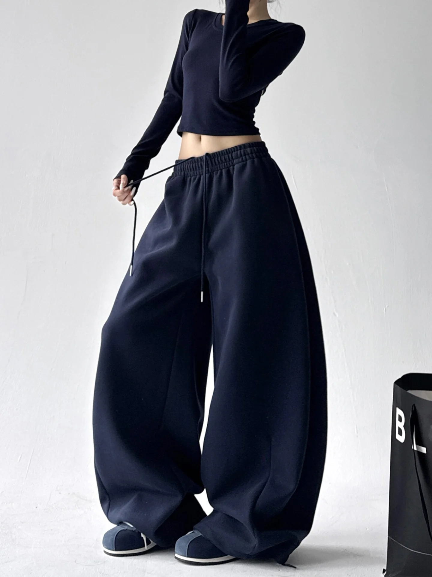 فضفاض كسول Sle واسعة الساق السراويل الرياضية المرأة k الأزرق بناطيل كاجوال Faionable كل مباراة شتاء وصول جديد #4