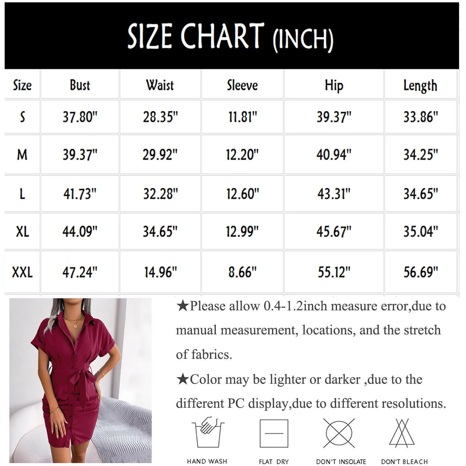 فستان نسائي بأكمام قصيرة وصدر واحد من الدانتيل ، فستان قمصان غير رسمية ، قميص خصر مطوي ، طية صدر السترة ، أحادي اللون ، الموضة