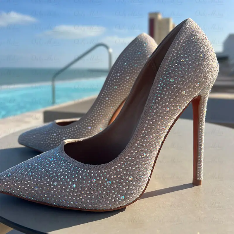 Onlymaker Women 12CM Pointed Toe Rhinestone StilettoThin High Heel Sexy Female Pumps