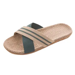 Men'S Fashion Anti-Slip Linen Home Indoor Open Toe Flat Shoes Beach Slippers Sapatos Femininos босоножки Sandalias De Mujer