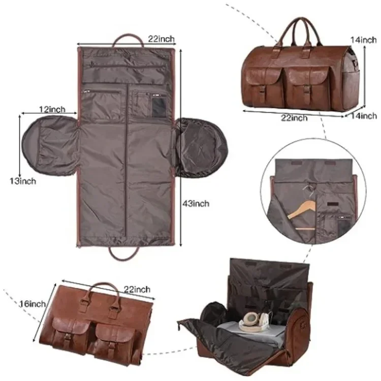 Leather Foldable Duffle Bag Suit Travel Bag Waterproof Extra Large Weekend Bag Portable Flight with Shoe for Men Women Cubes