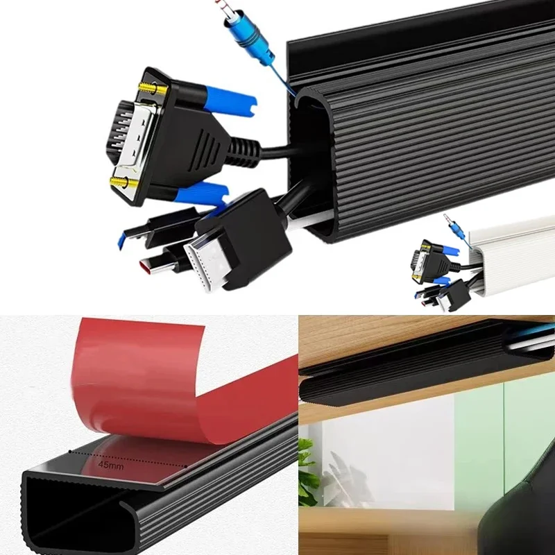 PVC40cm  Desk Cable Tray Cable Management Under Desk Channel Cable Raceway Cord Hider No Drilling for Home Office Wire Organizer