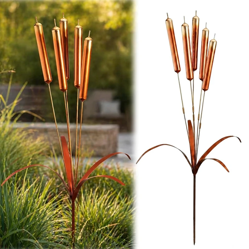 

Cattail Garden Stake Rust-Resistant Copper Metal Art Poles Portable Cattail Flower Yard Ornament for Garden Pathway Decoration