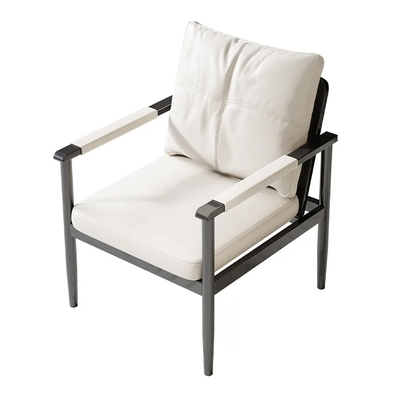 Wrought iron frame leather soft bag armchair living room study meeting guests simple single sofa chair