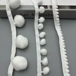 5 Yards Pom Pom Trim Ball Pompom Fringe Ribbon White PomPoms Lace Balls DIY Craft Skirt Curtain Blanket Cloth Sewing Accessory