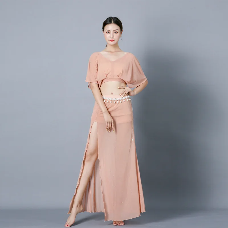 Customized Belly Dance Costumes Female Sexy Slit Long Skirt Performance Suit Practice Set Top and Skirt
