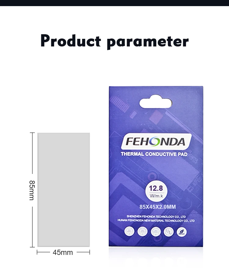 Fehonda 12.8W/Mk 15W/Mk 3Mm 2Mm 2.25Mm 1.5Mm materiale di interfaccia di raffreddamento conduttivo in Silicone Soft Gpu Cpu Led Fehonda Thermal Pad