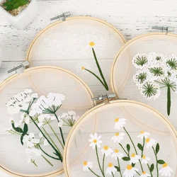 DIY Embroidery Set White Flowers Plants Pattern Embroidery Starter Kit Cross Stitch Kit Needlework Tools DIY Handmade Craft