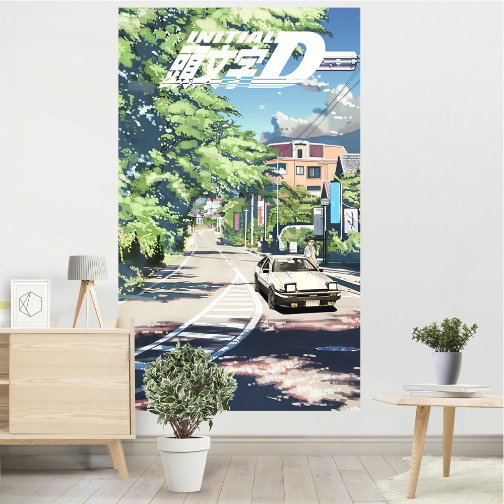 Initial D Mako Super Eurobeat Anime Tapestry Wall Decor Hanging Decoration Home Tapestries Home Decorations Aesthetic