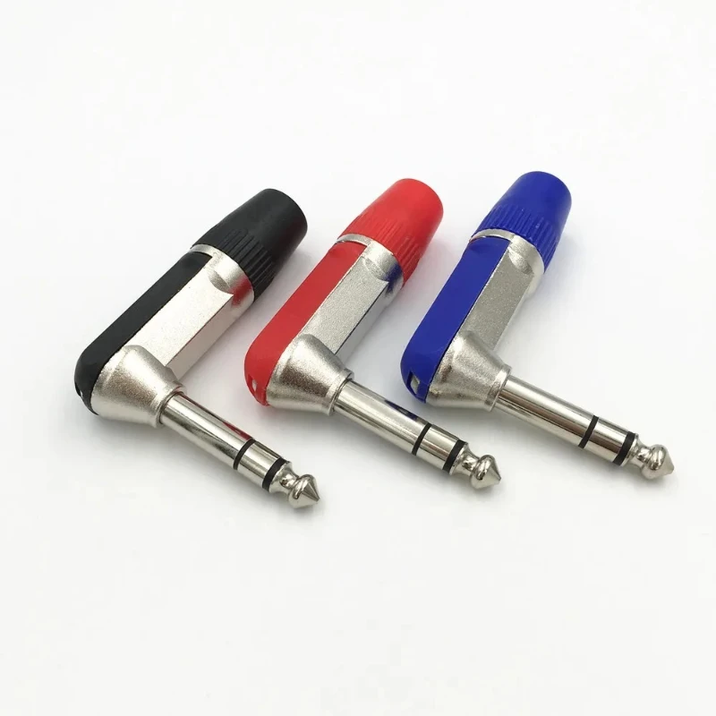 1Pcs 6.35mm 3Pole Stereo Audio Male Plug 6.35 Right Angle Amplifier Microphone Jack 6.5 mm TRS Plug Welding Connector
