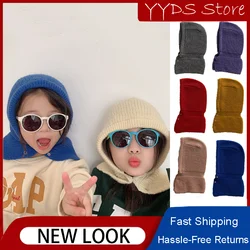 Children's Niche Balaclava Hat Girls Snap Knitted Ear Protection Wool Hat Baby Winter Scarf and Scarf Integrated Knitted Hat