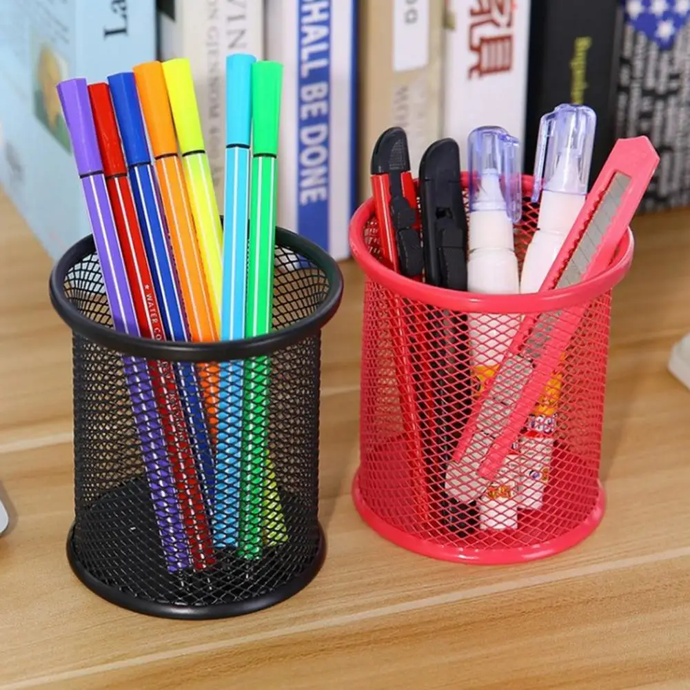 

Pen Holder Desk Organizer Large Capacity Wrought Iron Pencil Ruler Stationery Storage Bucket Makeup Brush Pencil Organizer