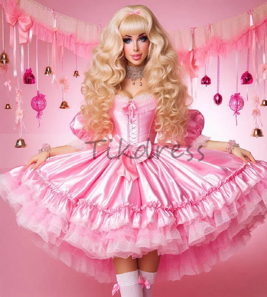 

Детское розовое платье для выпускного вечера в стиле Лолиты с кружевом, пастельное кружево с короткими рукавами, карнавальный костюм, вечернее платье, элегантное платье на день рождения по индивидуальному заказу