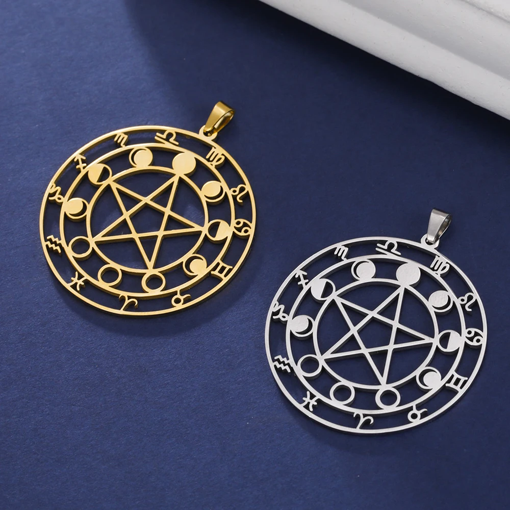 Dawapara faza księżyca Pentagram konstelacje wisiorek Wiccan Pagan magiczny Amulet Charms ze stali nierdzewnej do tworzenia biżuterii