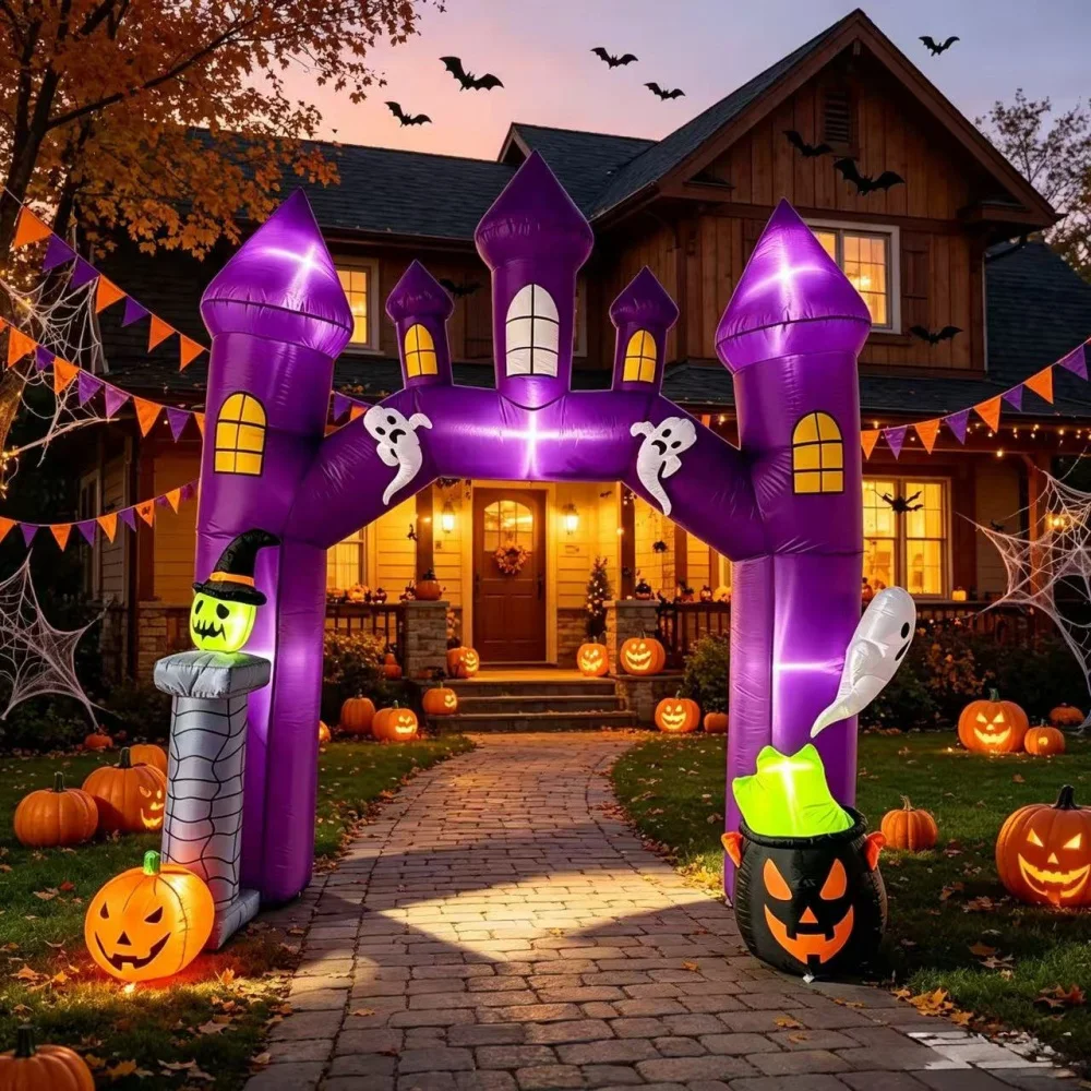 10.83ft Inflatable Witch Castle Arch Model Halloween Pumpkin Cauldron Ghost Blow Up Decoration Outdoor Holidays Yard Garden Prop
