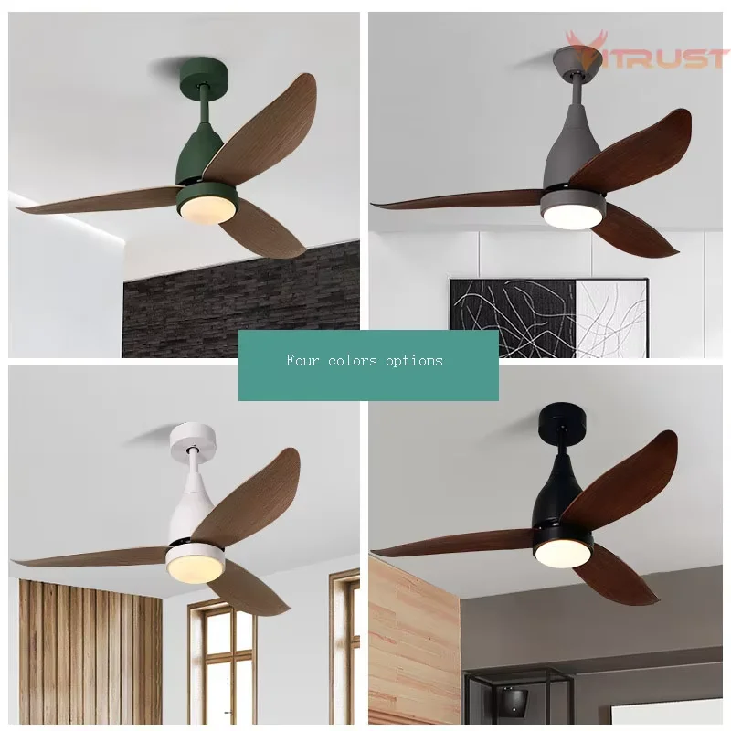 LED Ceiling Fan Light Strong Wind Low Floor 46in 52inch Remote Control Ceiling Fan Lamp Bedroom Dining Room Living Kitchen