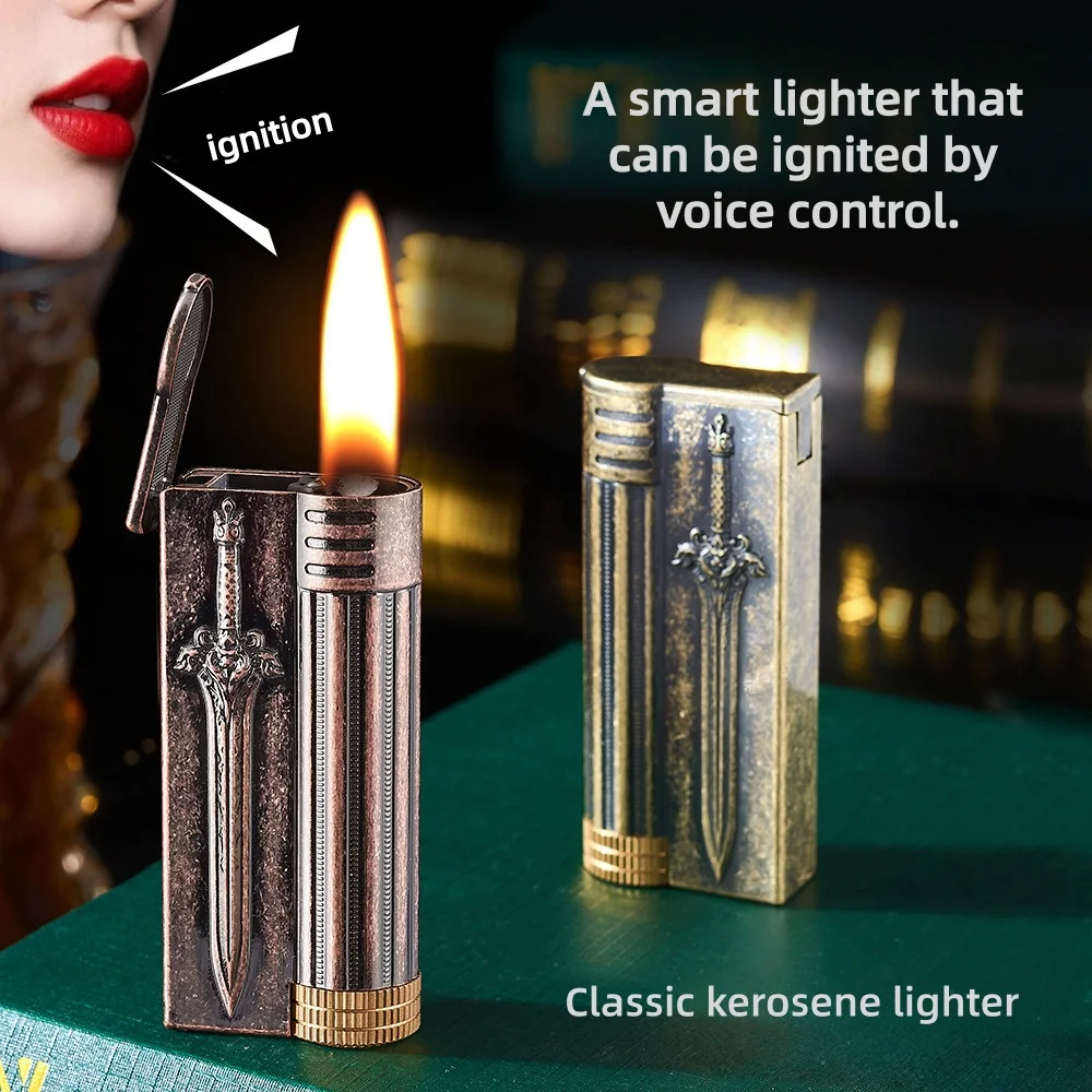 Vintage Grinding Smart Fuel Oil Lighter Metal Unusual Lighters Different Novel Lighter Tools Festival Gifts Smoking Accessories