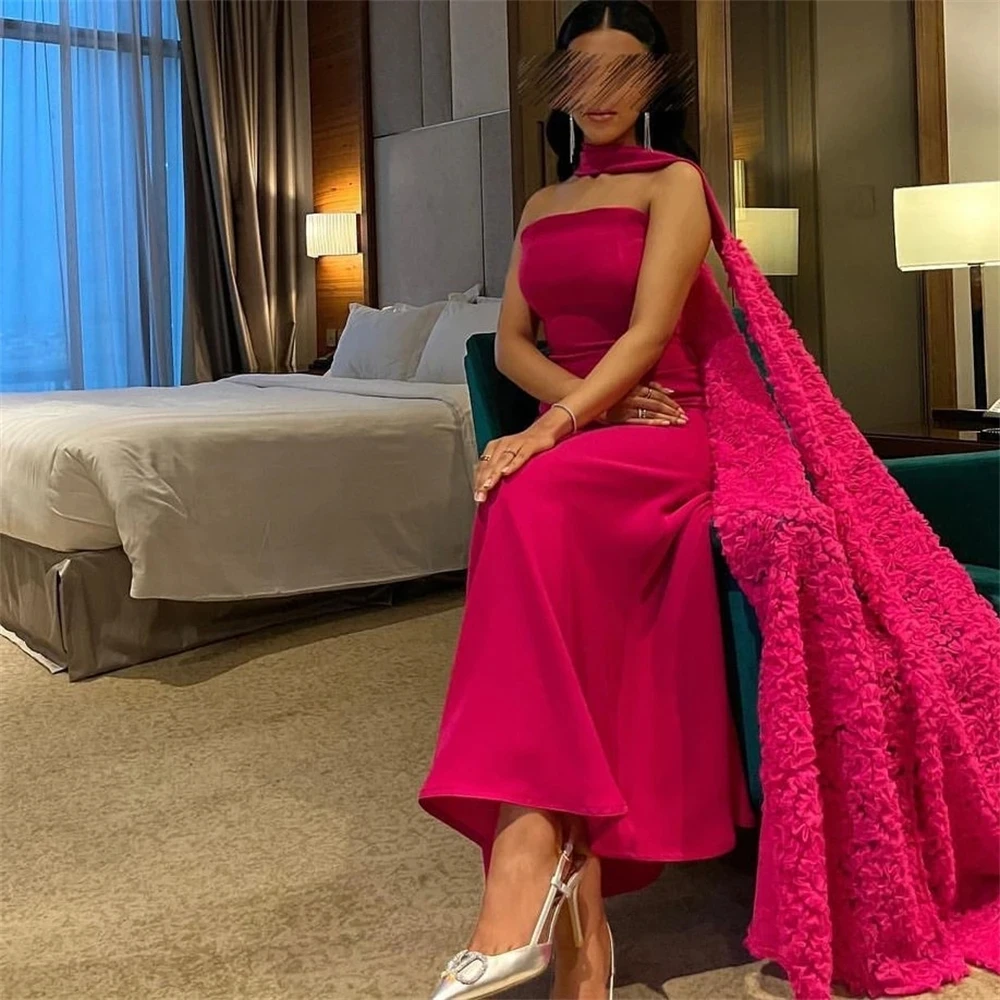 Floral Strapless Long Bespoke Occasion Gown Evening Dresses Pastrol Unisex Jersey Retro Dubai Saudi Arabic Prom Customized